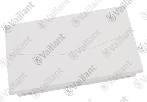 Vaillant Abdeckung für Reglerschacht in grauer Farbe, flache rechteckige Form, mit geschwungener Linie auf der Oberfläche.